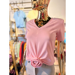 T-SHIRT Z RÓŻĄ PUDROWY RÓŻ