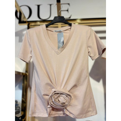 T-SHIRT Z RÓŻĄ BEŻ