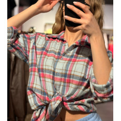 KOSZULA W KRATKĘ RÓŻ BŁĘKIT